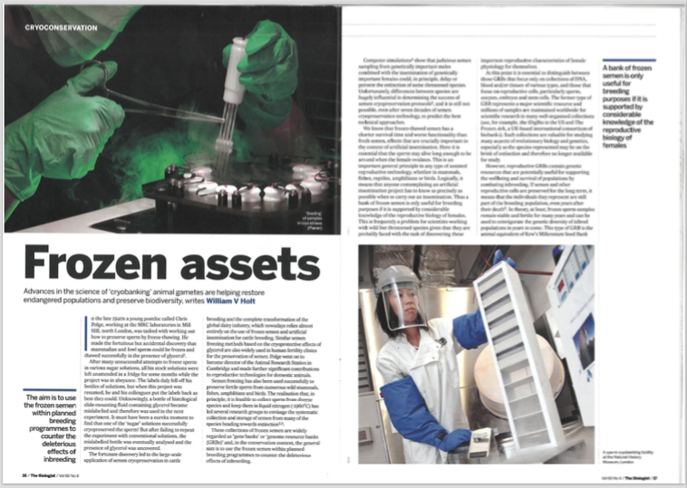 The Biologist Article - Frozen Assets. Advances in the science of cryobanking animal gametes